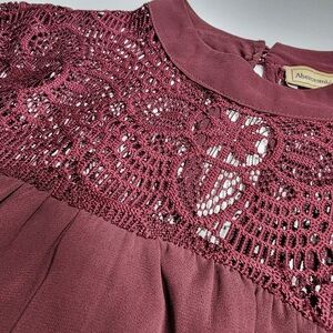 Boho Burgundy Lace Blouse XS Bell Sleeve Romantic Crochet Yoke Cottagecore